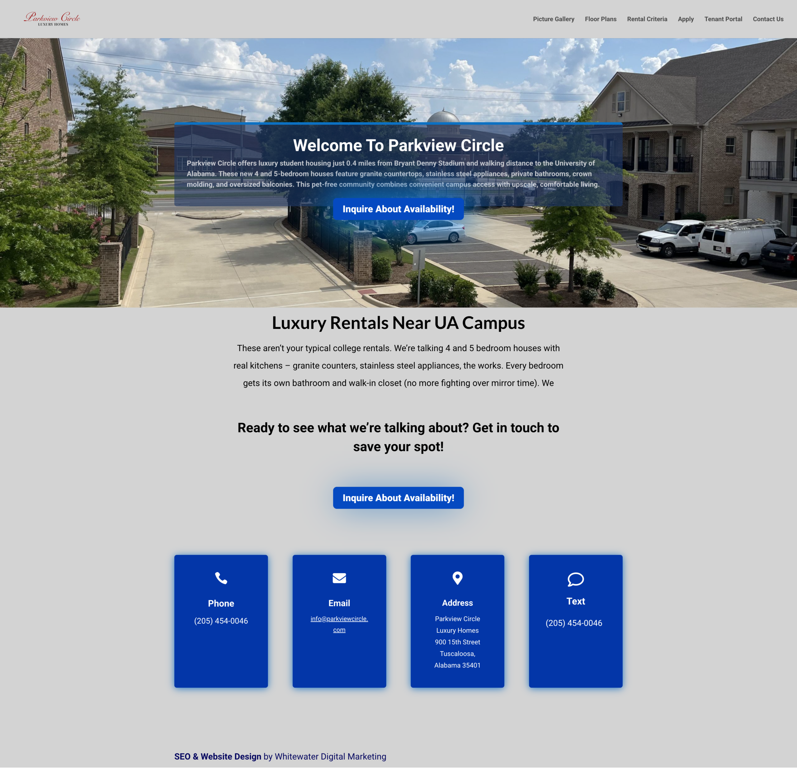 Parkview Circle luxury student housing website by Whitewater Digital Marketing